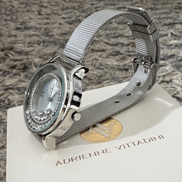New! Adrienne Vittadini Silver Crystal-Embellished Watch, Water Resistant main image 8